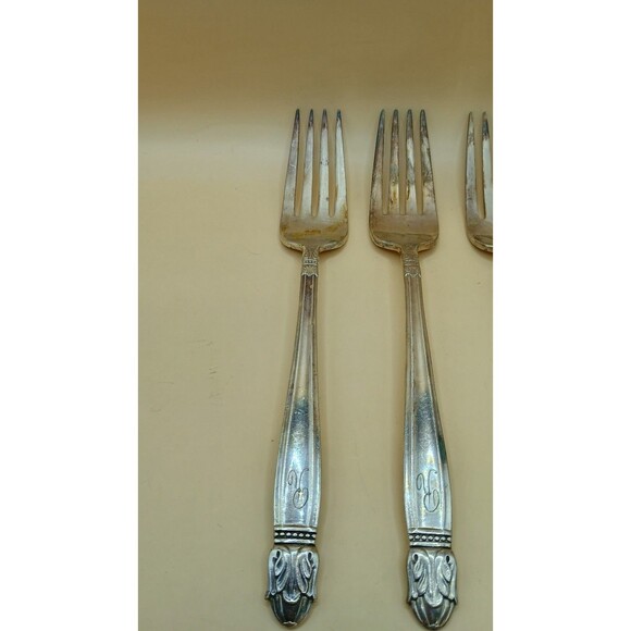 Vntg HOLMES & EDWARDS IS Danish Princess Inlaid Silver Plate -Dinner Forks 3 Pcs - Picture 2 of 6